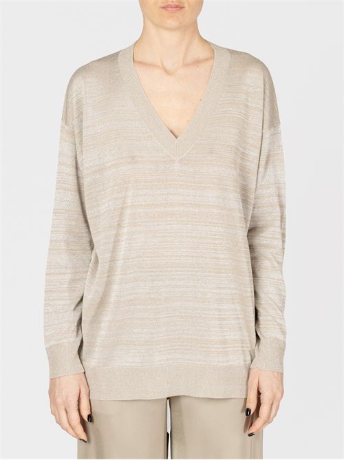Linen and Cotton V-Neck Sweater with Lurex Threads FABIANA FILIPPI | MAD275F510L3791259